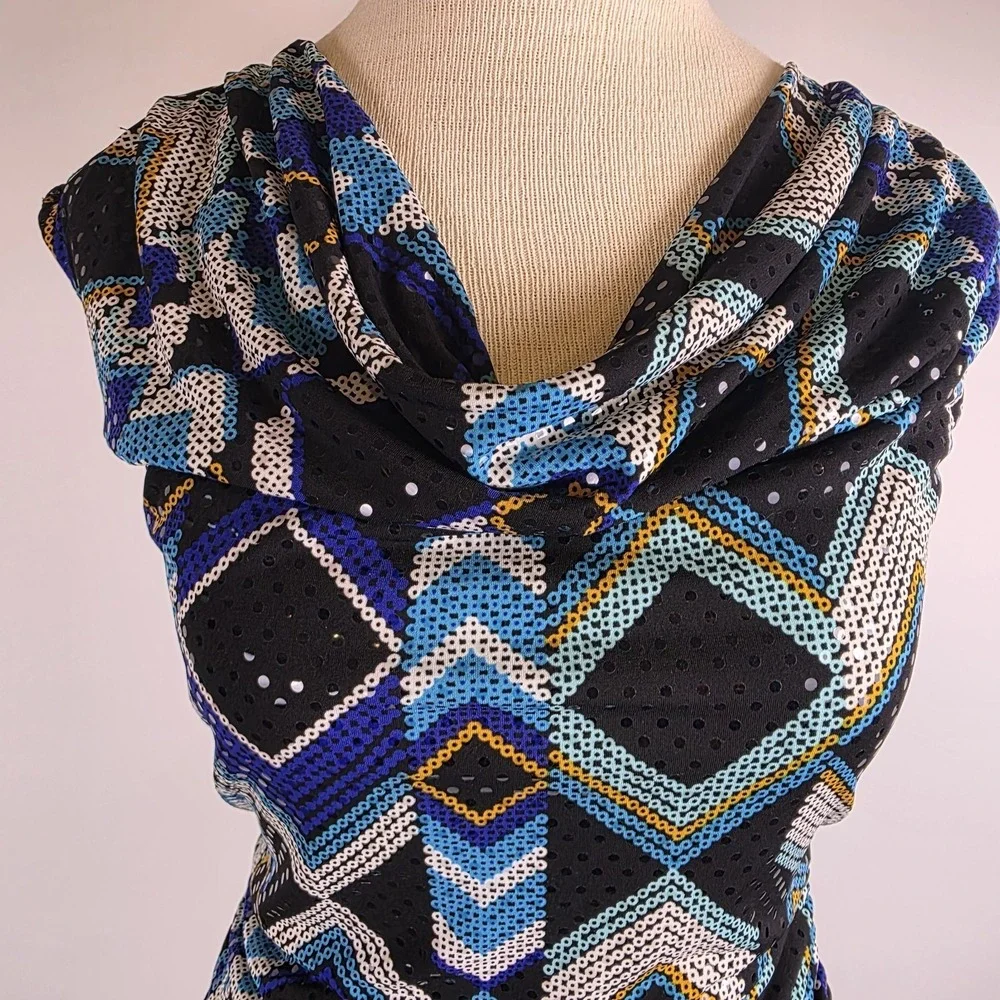 Style & Co Petite Cowl Neck Top PS Diamond‎ Glitz Geometric Stretch NWT